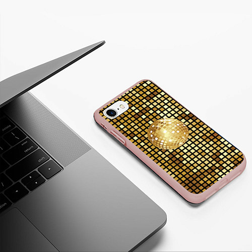 Чехол iPhone 7/8 матовый Золотой диско шар и золотая мозаика / 3D-Светло-розовый – фото 3