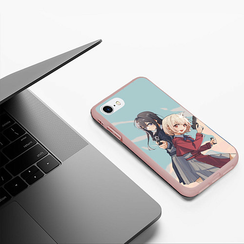 Чехол iPhone 7/8 матовый Takina Inoue and Chisato Nishikigi - Lycoris Recoi / 3D-Светло-розовый – фото 3