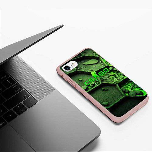 Чехол iPhone 7/8 матовый CSGO green abstract / 3D-Светло-розовый – фото 3