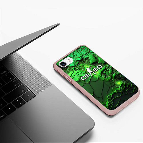 Чехол iPhone 7/8 матовый CS GO green abstract / 3D-Светло-розовый – фото 3