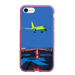 Чехол iPhone 7/8 матовый S7 Боинг 737 над взлетной полосой, цвет: 3D-малиновый