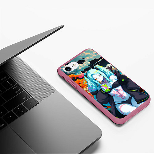 Чехол iPhone 7/8 матовый Ребекка и дракон - Киберпанк аниме / 3D-Малиновый – фото 3