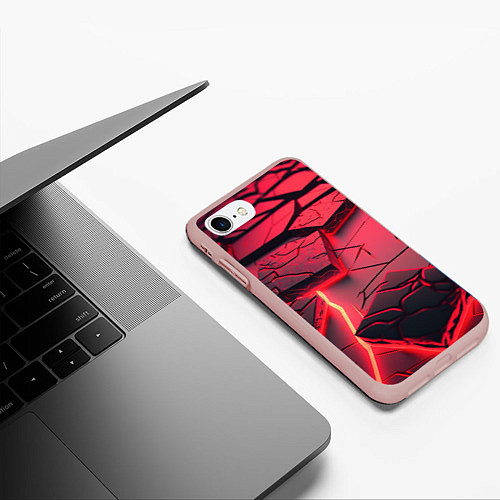 Чехол iPhone 7/8 матовый Красные неоновые плиты / 3D-Светло-розовый – фото 3