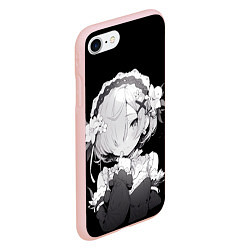 Чехол iPhone 7/8 матовый Рем из ре зеро - черно белый портрет, цвет: 3D-светло-розовый — фото 2