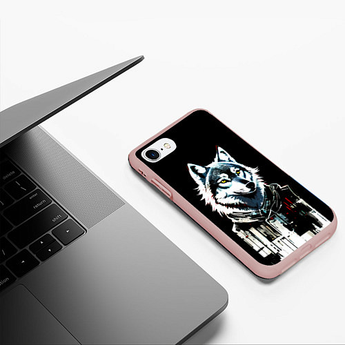 Чехол iPhone 7/8 матовый Волк - графика / 3D-Светло-розовый – фото 3