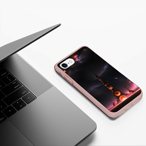 Чехол iPhone 7/8 матовый Сай фай башня на другой планете / 3D-Светло-розовый – фото 3