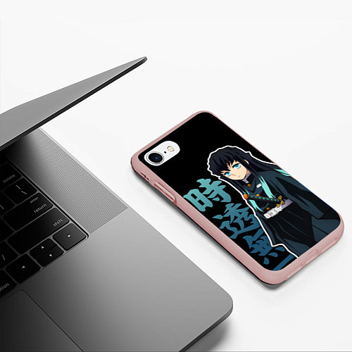 Чехол iPhone 7/8 матовый Токито муичиро - иероглифы - клинок / 3D-Светло-розовый – фото 3
