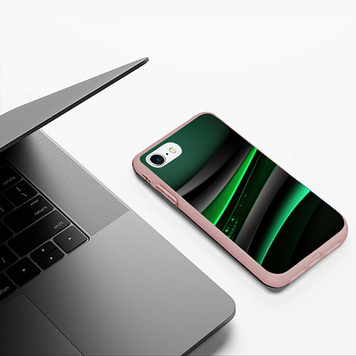 Чехол iPhone 7/8 матовый Black green line / 3D-Светло-розовый – фото 3