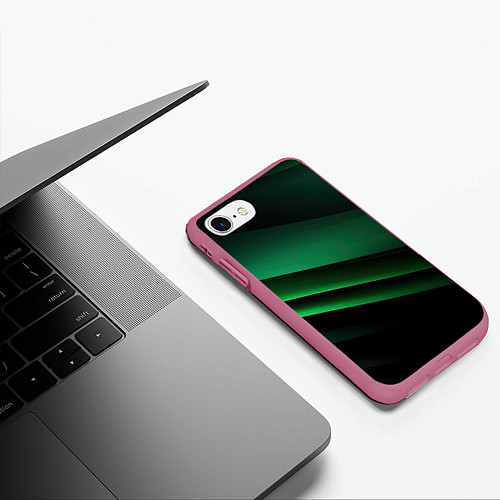 Чехол iPhone 7/8 матовый Черно зеленые полосы / 3D-Малиновый – фото 3