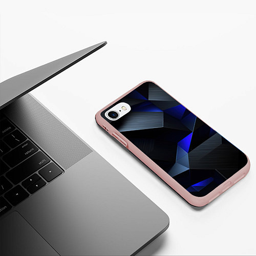 Чехол iPhone 7/8 матовый Black blue abstract / 3D-Светло-розовый – фото 3