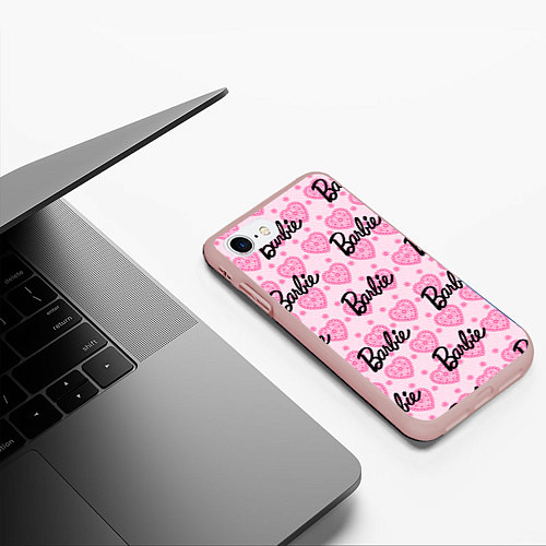 Чехол iPhone 7/8 матовый Логотип Барби и розовое кружево / 3D-Светло-розовый – фото 3