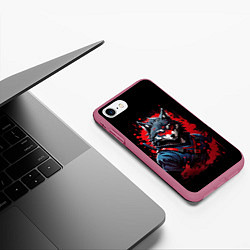 Чехол iPhone 7/8 матовый Волк-самурай, цвет: 3D-малиновый — фото 2