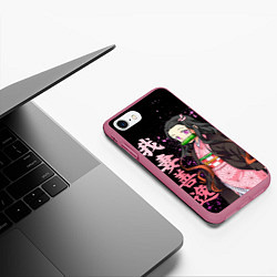 Чехол iPhone 7/8 матовый Незуко комадо и иероглифы - клинок, цвет: 3D-малиновый — фото 2