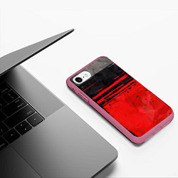 Чехол iPhone 7/8 матовый Black red texture, цвет: 3D-малиновый — фото 2