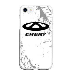 Чехол iPhone 7/8 матовый Chery speed на светлом фоне со следами шин, цвет: 3D-белый