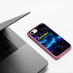 Чехол iPhone 7/8 матовый Cyberpunk неоновые плиты, цвет: 3D-малиновый — фото 2