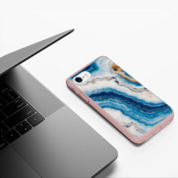 Чехол iPhone 7/8 матовый Узор волна голубой океанический агат, цвет: 3D-светло-розовый — фото 2