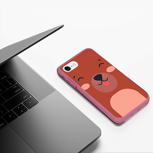 Чехол iPhone 7/8 матовый Малаш медвежонок / 3D-Малиновый – фото 3