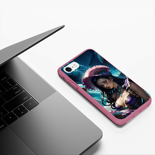 Чехол iPhone 7/8 матовый Девушка фэнтази с фиолетовыми волосами / 3D-Малиновый – фото 3