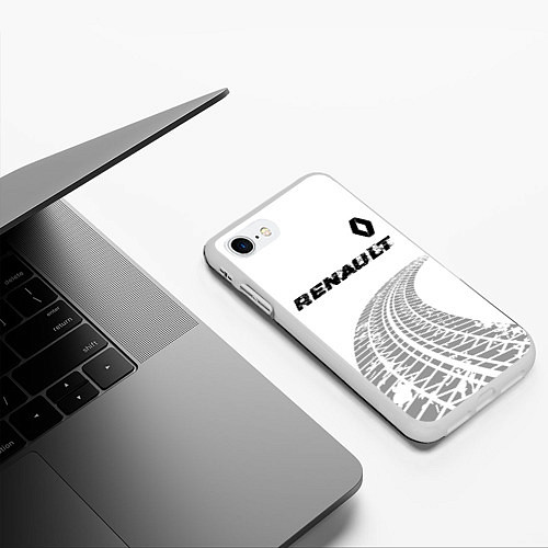 Чехол iPhone 7/8 матовый Renault speed на светлом фоне со следами шин: симв / 3D-Белый – фото 3