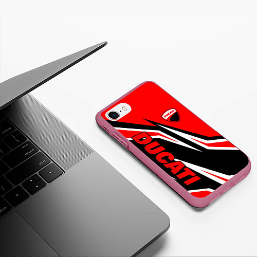Чехол iPhone 7/8 матовый Ducati- red stripes / 3D-Малиновый – фото 3