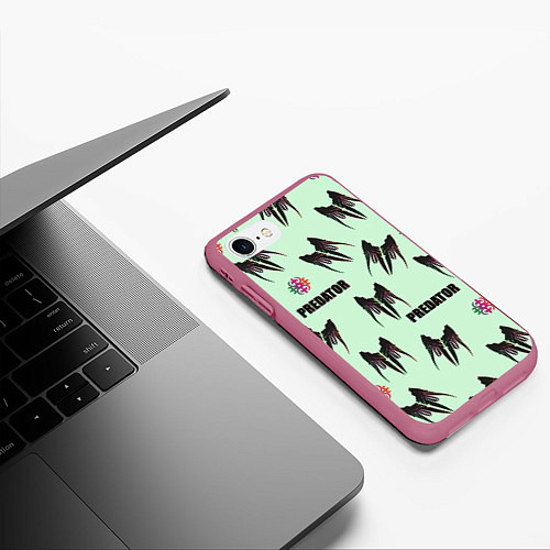 Чехол iPhone 7/8 матовый Хищник - логотип / 3D-Малиновый – фото 3
