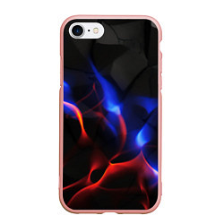 Чехол iPhone 7/8 матовый Красное и синие свечение от черных плит, цвет: 3D-светло-розовый