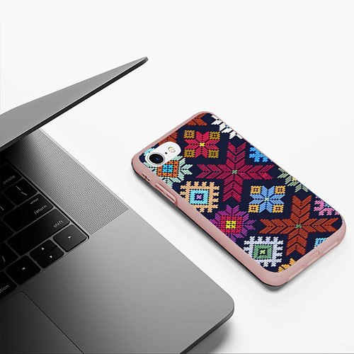 Чехол iPhone 7/8 матовый Орнамент удмуртский / 3D-Светло-розовый – фото 3
