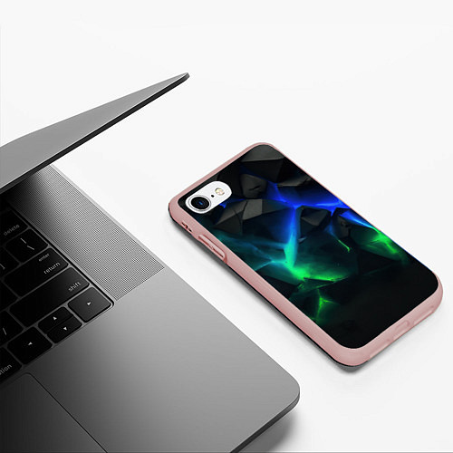 Чехол iPhone 7/8 матовый Разлом синих и зеленых плит / 3D-Светло-розовый – фото 3