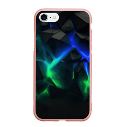 Чехол iPhone 7/8 матовый Разлом синих и зеленых плит, цвет: 3D-светло-розовый