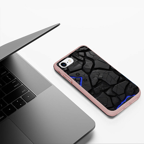 Чехол iPhone 7/8 матовый Черные плиты с синей вставкой / 3D-Светло-розовый – фото 3