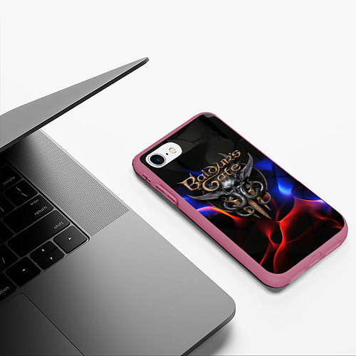 Чехол iPhone 7/8 матовый Baldurs Gate 3 blue red fire / 3D-Малиновый – фото 3