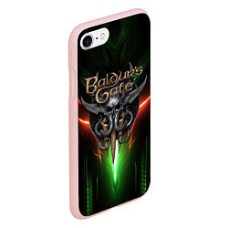 Чехол iPhone 7/8 матовый Baldurs Gate 3 logo green red light, цвет: 3D-светло-розовый — фото 2