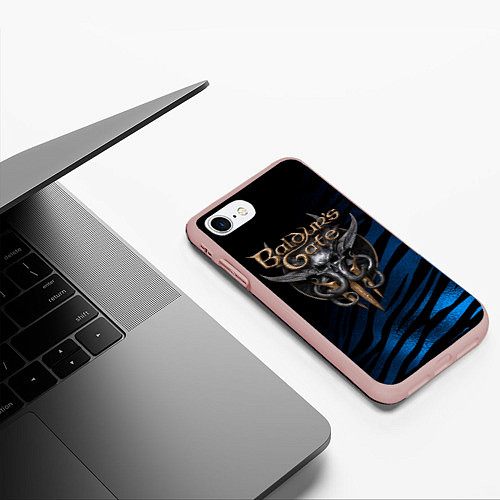 Чехол iPhone 7/8 матовый Baldurs Gate 3 logo blue geometry / 3D-Светло-розовый – фото 3