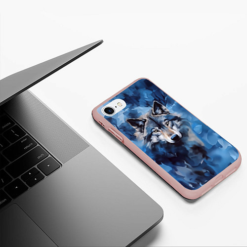 Чехол iPhone 7/8 матовый Голова волка на ледяном фоне / 3D-Светло-розовый – фото 3