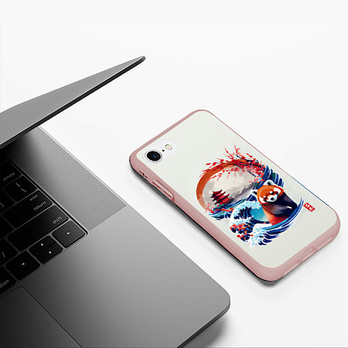 Чехол iPhone 7/8 матовый Красная панда на охоте / 3D-Светло-розовый – фото 3
