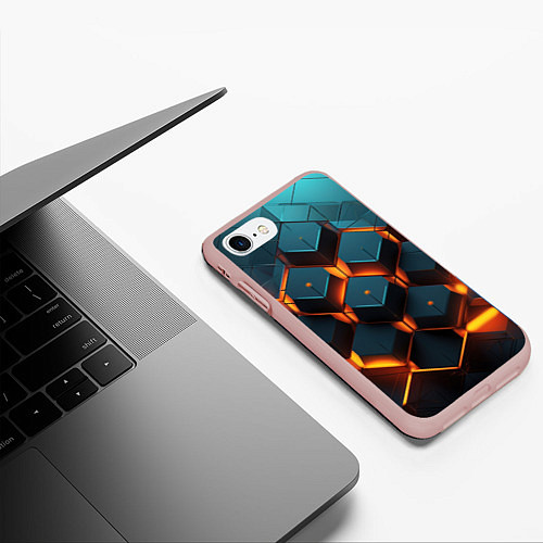 Чехол iPhone 7/8 матовый Объемные кубы со светом / 3D-Светло-розовый – фото 3