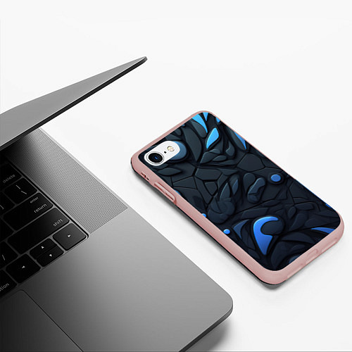 Чехол iPhone 7/8 матовый Blue black abstract texture / 3D-Светло-розовый – фото 3