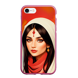 Чехол iPhone 7/8 матовый Нейросеть - индийская принцесса, цвет: 3D-малиновый