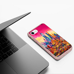Чехол iPhone 7/8 матовый Футуристический городской пейзаж, цвет: 3D-светло-розовый — фото 2