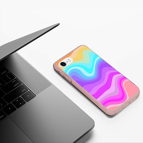 Чехол iPhone 7/8 матовый Неоновая разноцветная волна / 3D-Светло-розовый – фото 3