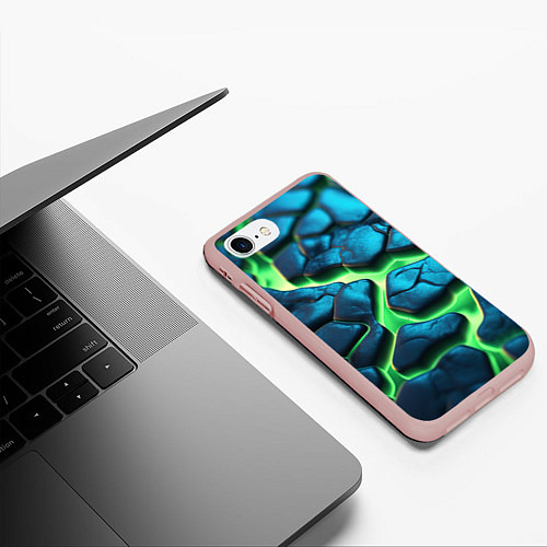 Чехол iPhone 7/8 матовый Разломленные зеленые плиты / 3D-Светло-розовый – фото 3
