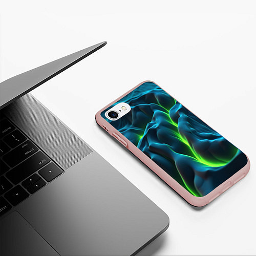 Чехол iPhone 7/8 матовый Зеленая кислотная текстура с плитами / 3D-Светло-розовый – фото 3