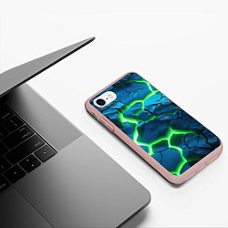 Чехол iPhone 7/8 матовый Разлом зеленых плит, цвет: 3D-светло-розовый — фото 2