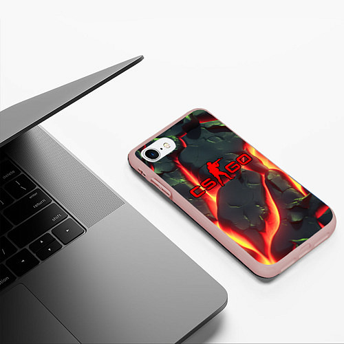 Чехол iPhone 7/8 матовый CSGO красные плиты с лавой / 3D-Светло-розовый – фото 3