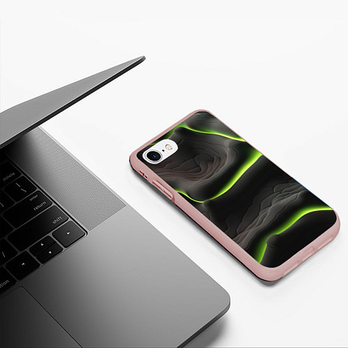 Чехол iPhone 7/8 матовый Green black texture / 3D-Светло-розовый – фото 3