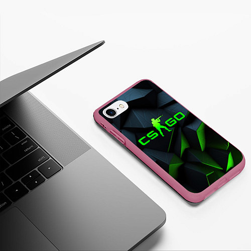 Чехол iPhone 7/8 матовый CSGO green texture logo / 3D-Малиновый – фото 3