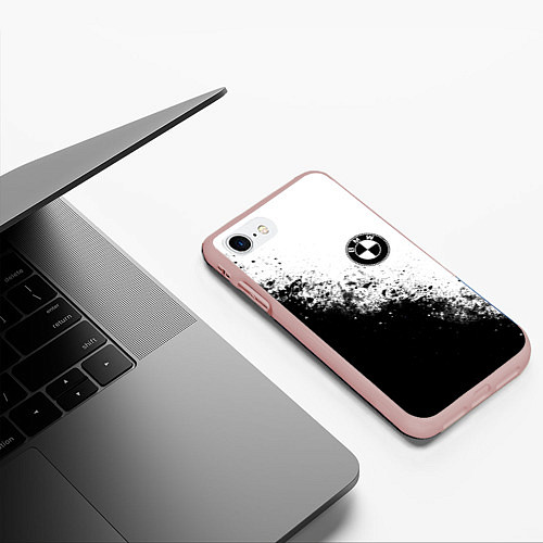 Чехол iPhone 7/8 матовый BMW - black and white / 3D-Светло-розовый – фото 3