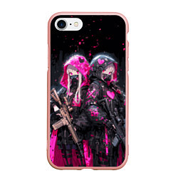 Чехол iPhone 7/8 матовый Военные аниме девушки, цвет: 3D-светло-розовый