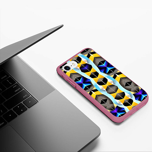 Чехол iPhone 7/8 матовый Vanguard geometric pattern - neural network / 3D-Малиновый – фото 3